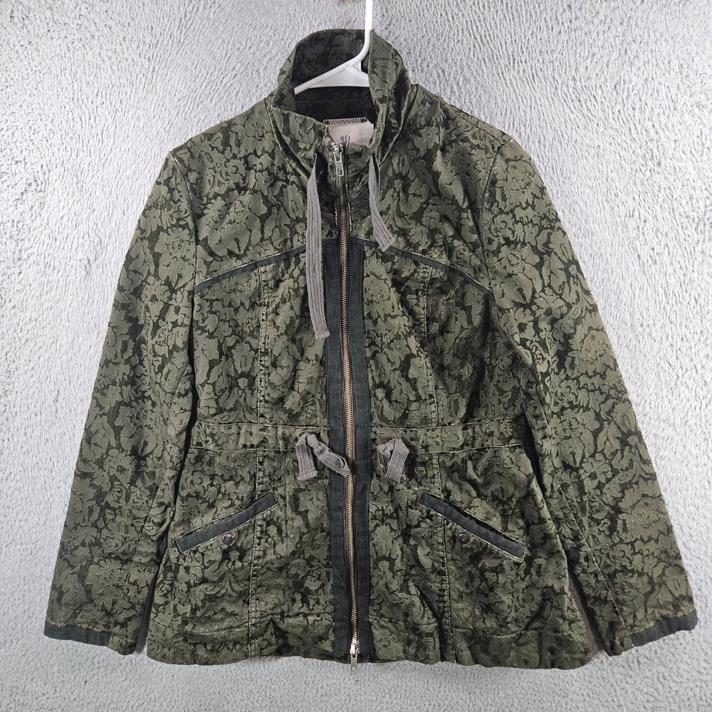 Hei Hei Anthropologie Olive Green Floral Velvet Burnout Utility Jacket Small
